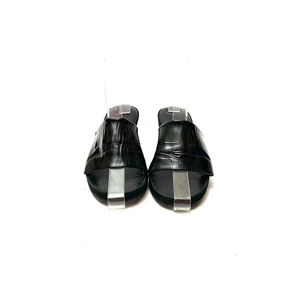 Vintage 1970s black leather suede wedge sandals